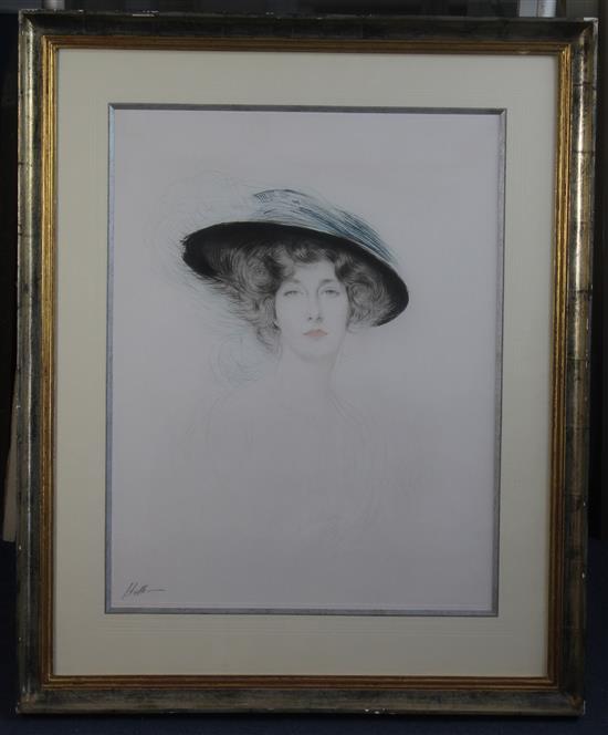 Paul Cesar Helleu (1859-1927) Liane des Pougy-Le Chapeau à Plume (M39), 23 x 18in.